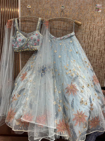 Sky blue pdp Crop Top Lehenga