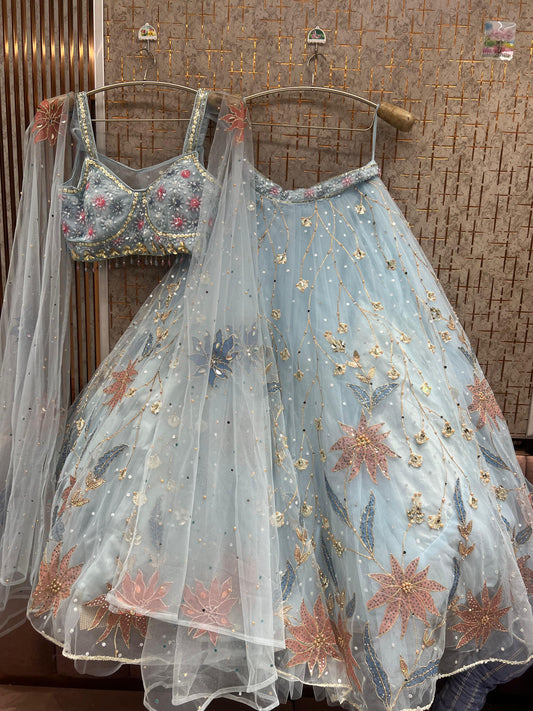 Sky blue pdp Crop Top Lehenga