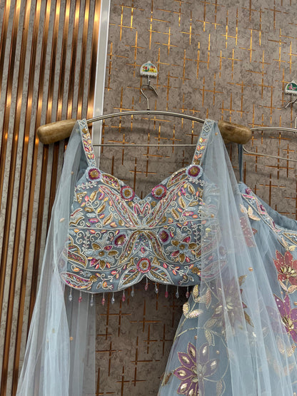 Sky blue pdp Crop Top Lehenga