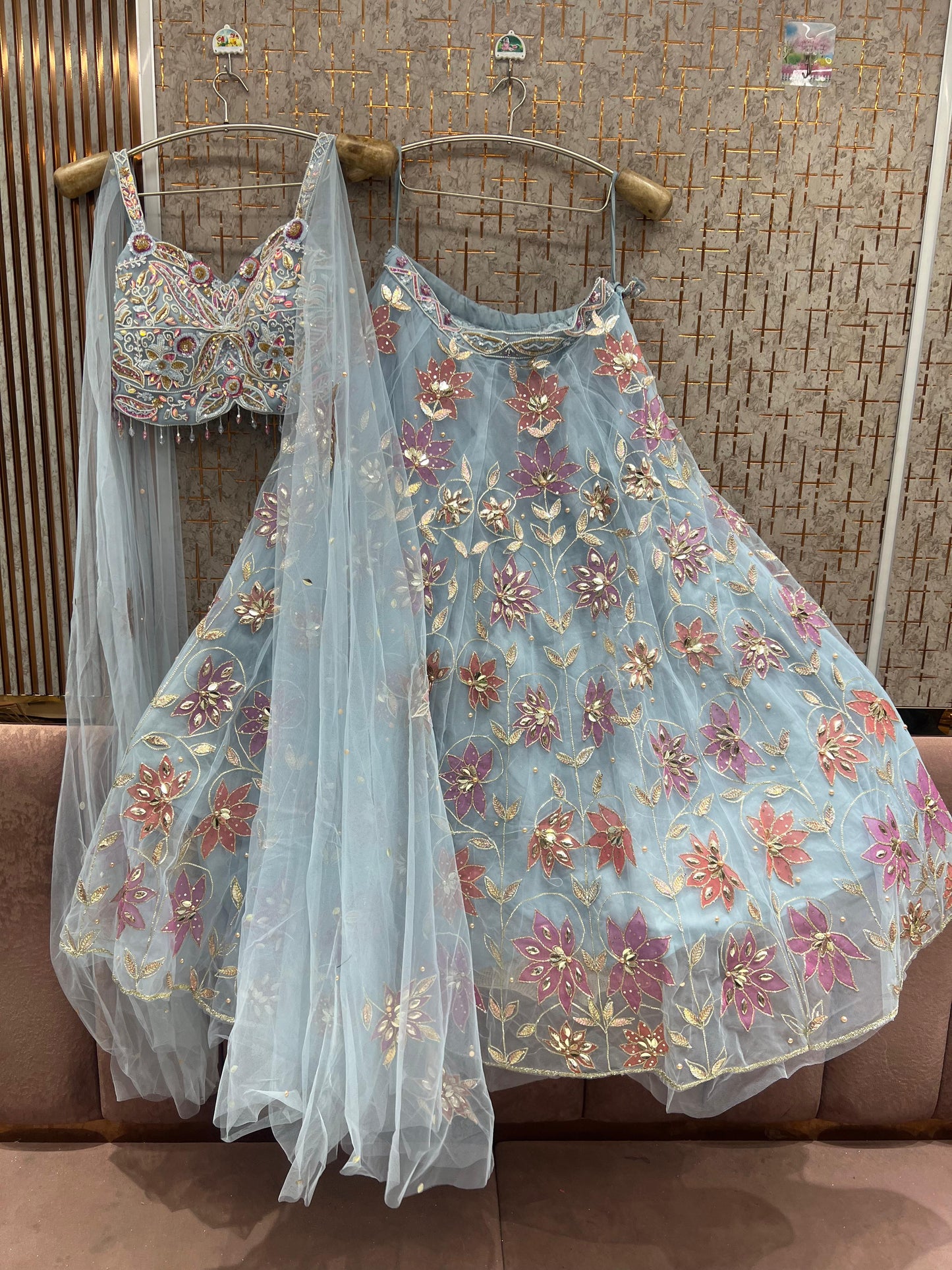 Sky blue pdp Crop Top Lehenga