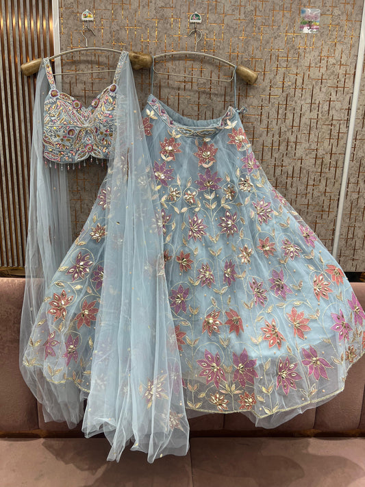 Sky blue pdp Crop Top Lehenga
