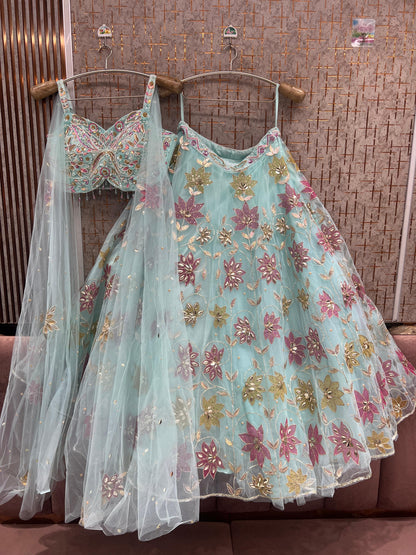 Sky blue pdp Crop Top Lehenga