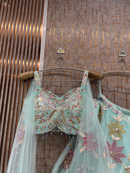 Sky blue pdp Crop Top Lehenga