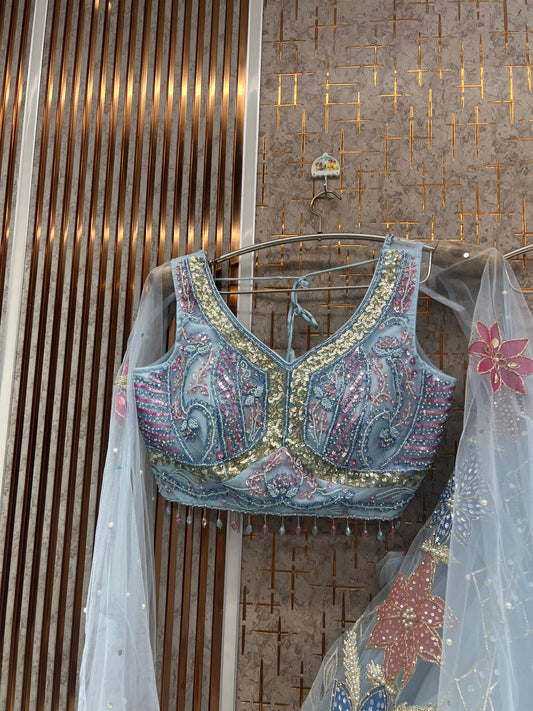 Sky blue pdp Crop Top Lehenga