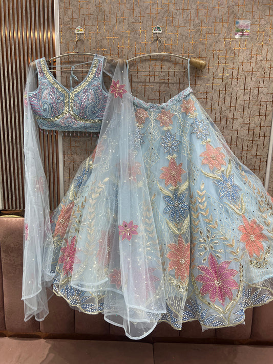 Sky blue pdp Crop Top Lehenga