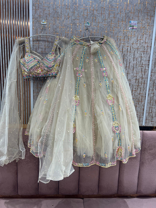 Peach Brown pdp Crop Top Lehenga