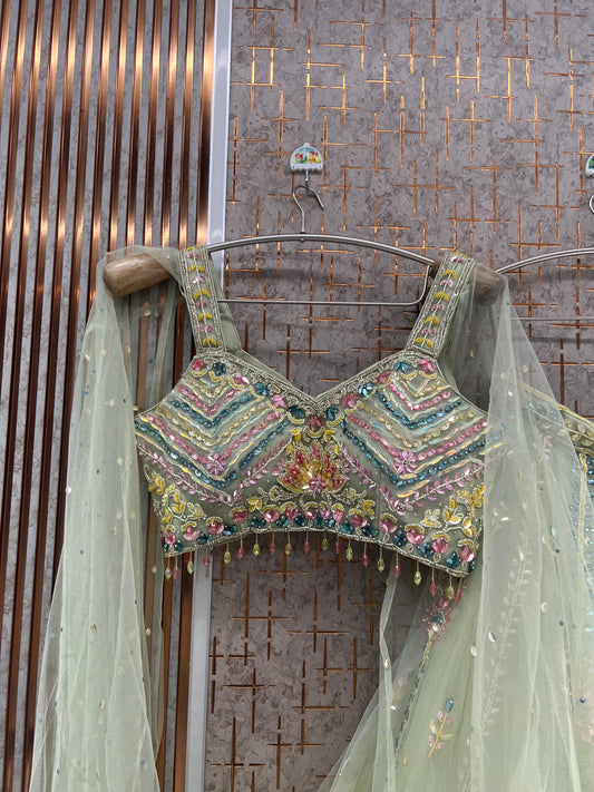 Pista green pdp Crop Top Lehenga