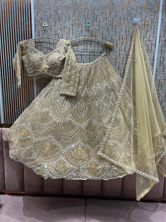 Golden beige Crop top Lehenga