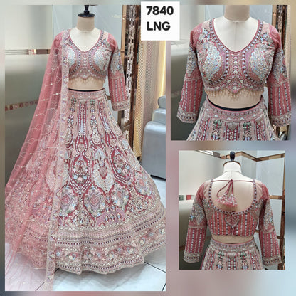 Pink green golden huge flare Peacock Crop Top lehenga