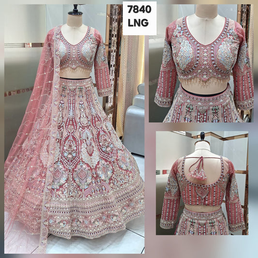 Pink green golden huge flare Peacock Crop Top lehenga