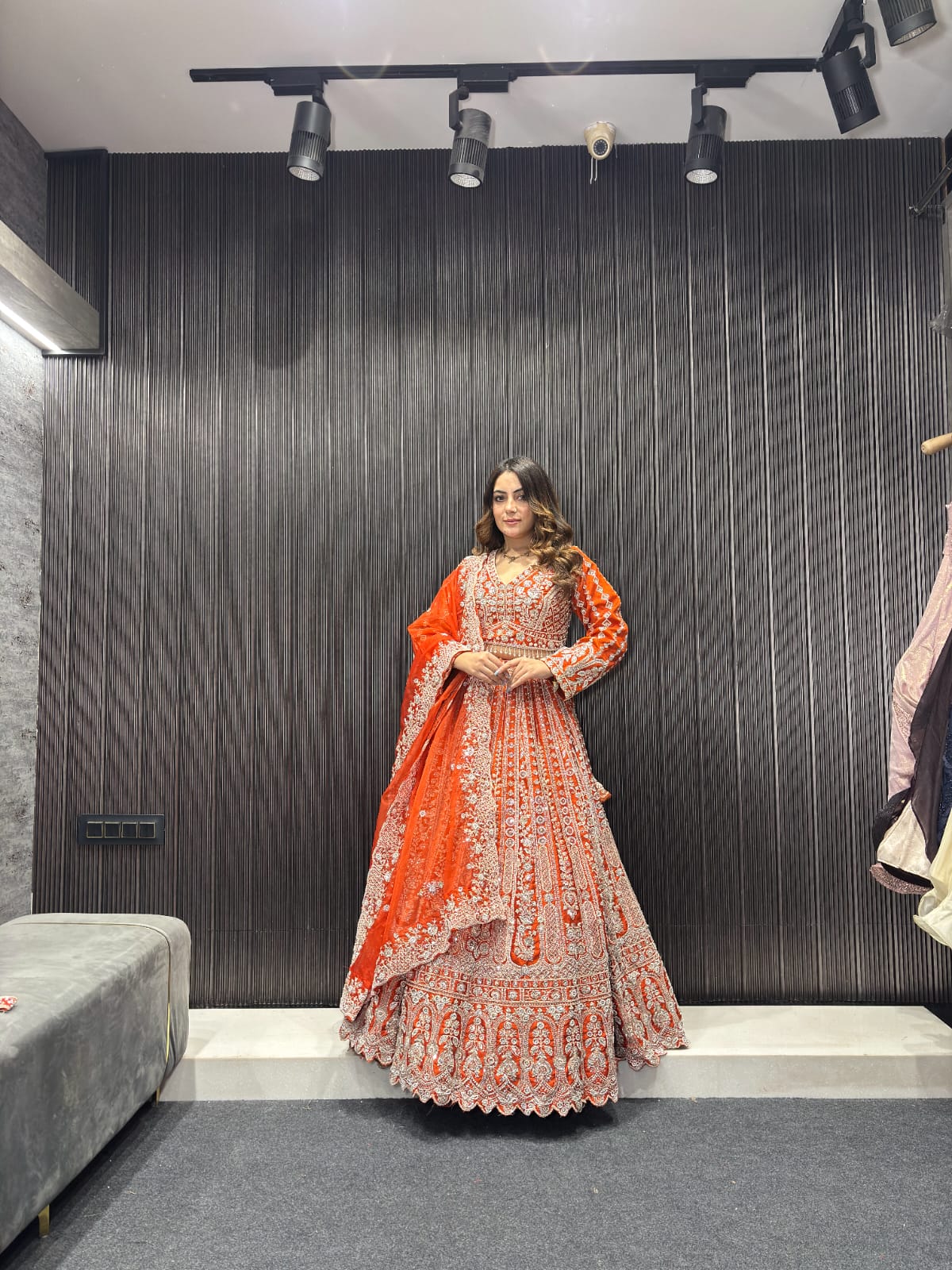 Designer Orange rust Crop Top lehenga happy customer