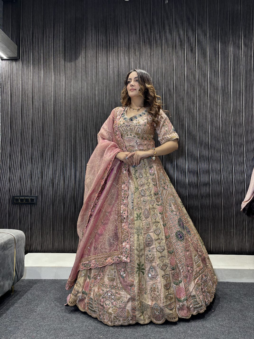 Beige pink Crop Top lehenga happy customer