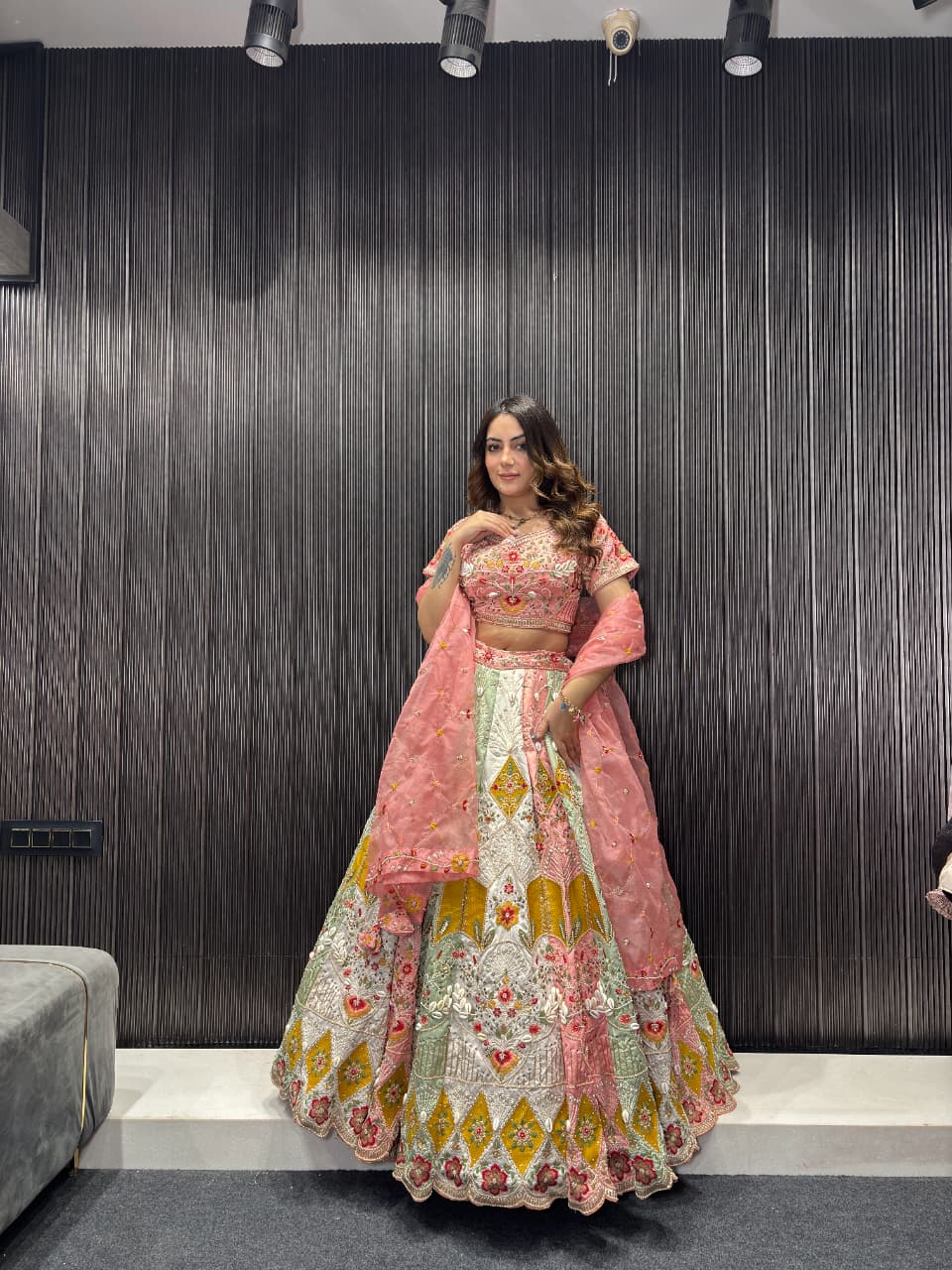 Ghazal pink green Crop Top lehenga happy customer