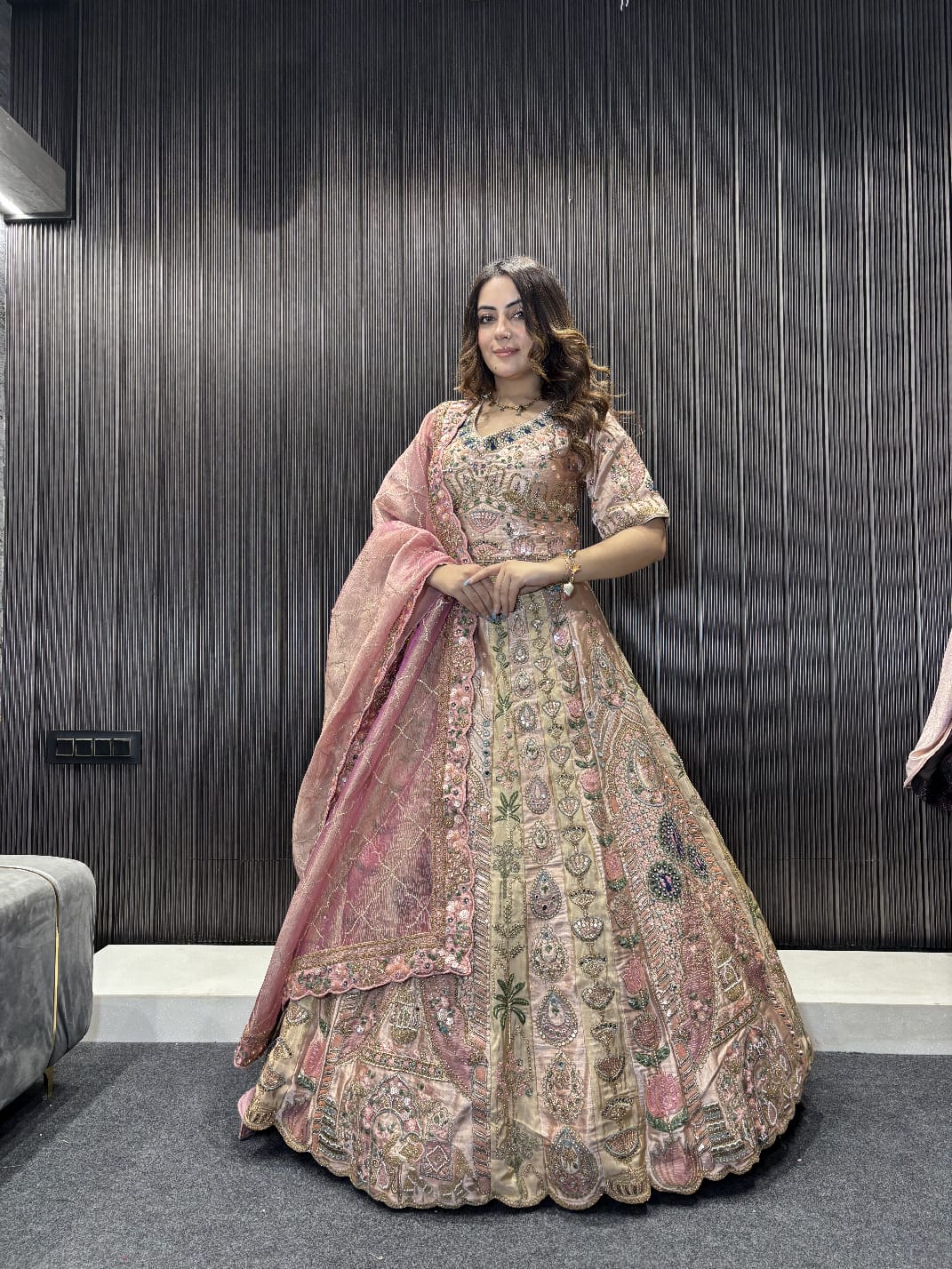 Beige pink Crop Top lehenga happy customer