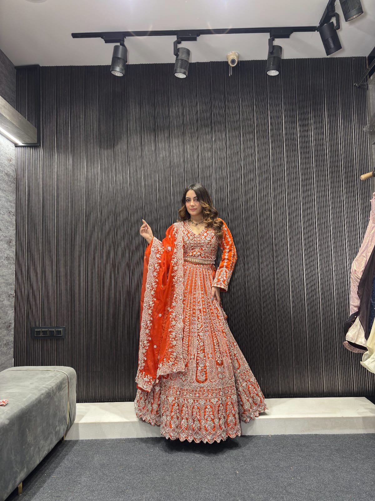 Designer Orange rust Crop Top lehenga happy customer