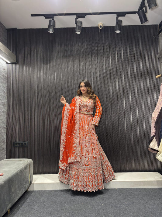 Designer Orange rust Crop Top lehenga happy customer