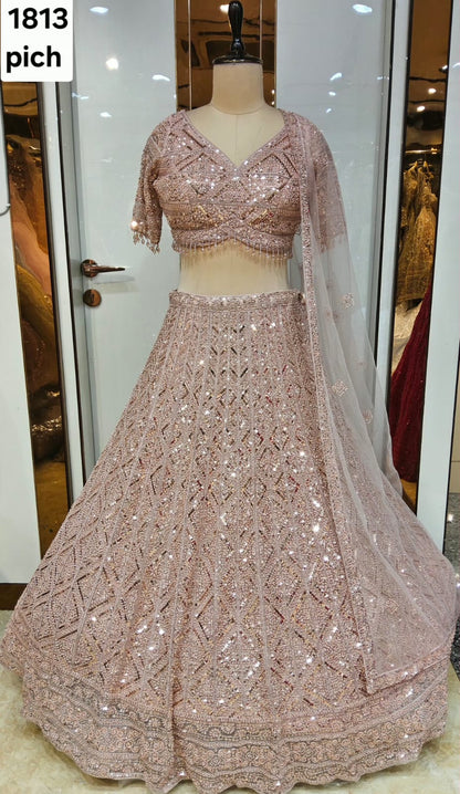 Pink monotone Crop top Lehenga