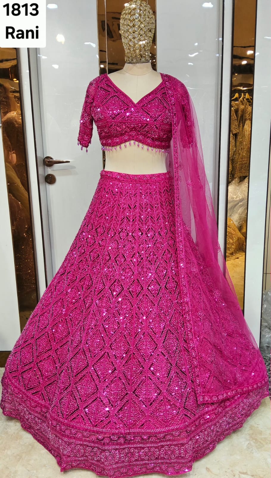 Pink monotone Crop top Lehenga