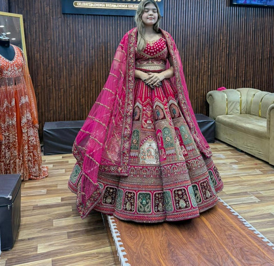 Doli Barat rani pink red Ball Bridal Lehenga