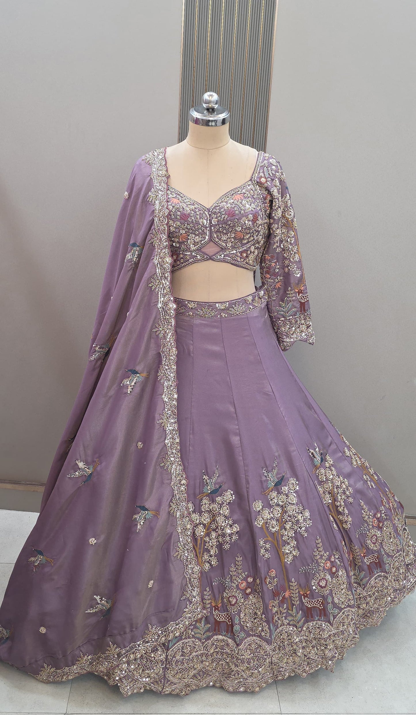 Designer purple lavender Ready to Wear crop top Lehenga