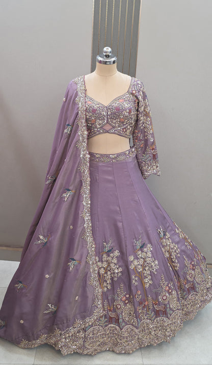 Designer purple lavender Ready to Wear crop top Lehenga