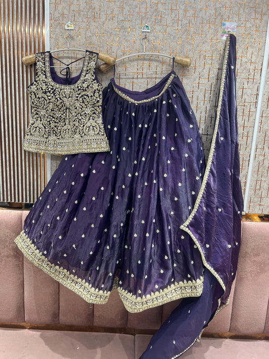 Purple shrug Crop top Lehenga
