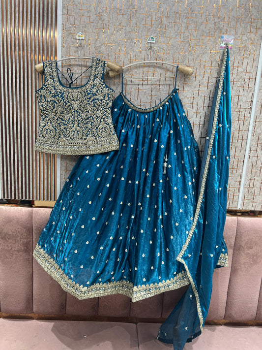 Blue shrug Crop top Lehenga