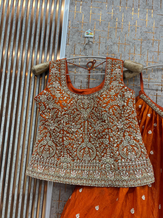 Orange shrug Crop top Lehenga - Shopping World