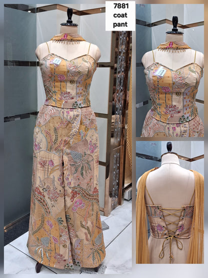 Mustard Silver light green drape saree dress