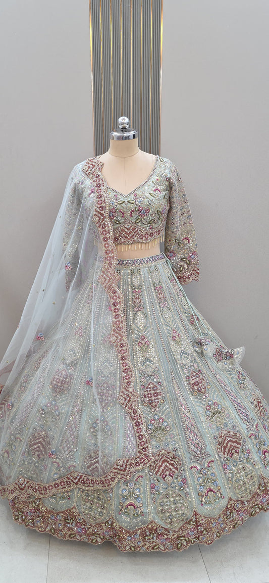 Sky blue Crop top Lehenga