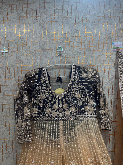 Double shade green long peplum Dress Farshi Gaharara Dress Special