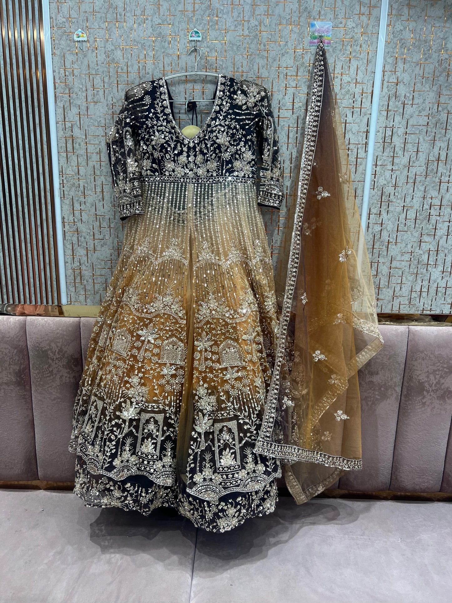 Double shade green long peplum Dress Farshi Gaharara Dress Special