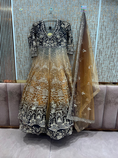 Double shade green long peplum Dress Farshi Gaharara Dress Special