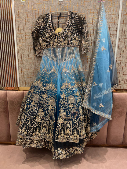 Double shade green long peplum Dress Farshi Gaharara Dress Special