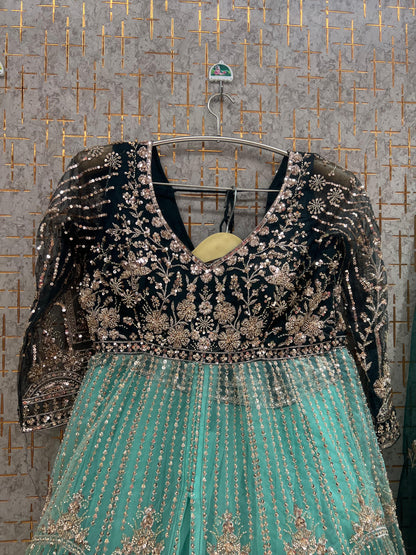 Double shade green long peplum Dress Farshi Gaharara Dress Special