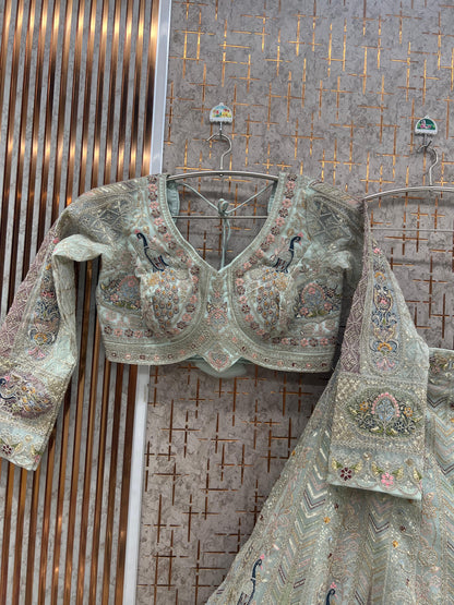 Blue peacock Crop top Lehenga