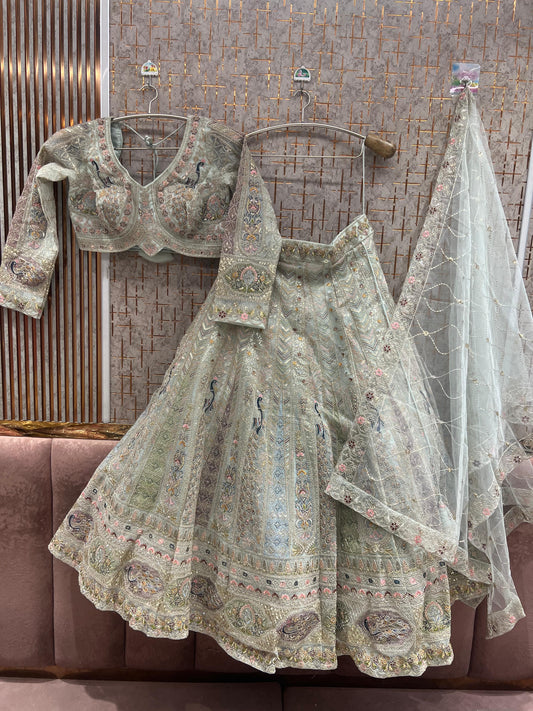 Sky Blue peacock Crop top Lehenga - Shopping World