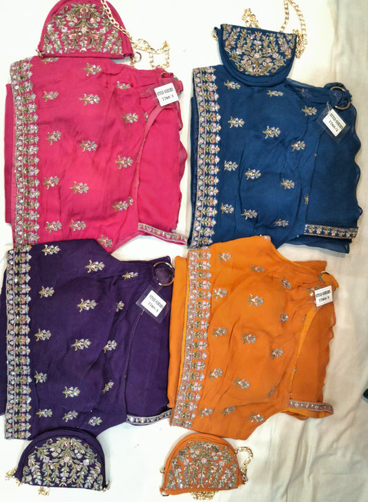 Hot pink Purple blue mustard yellow drape saree dress