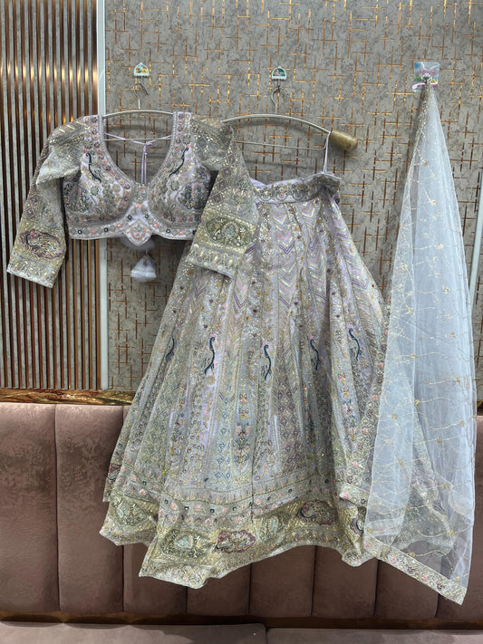 Sky Blue peacock Crop top Lehenga - Shopping World