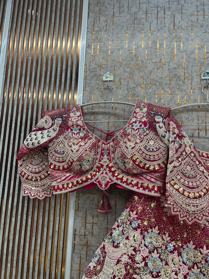 Beige Golden viral peacock Crop top Lehenga