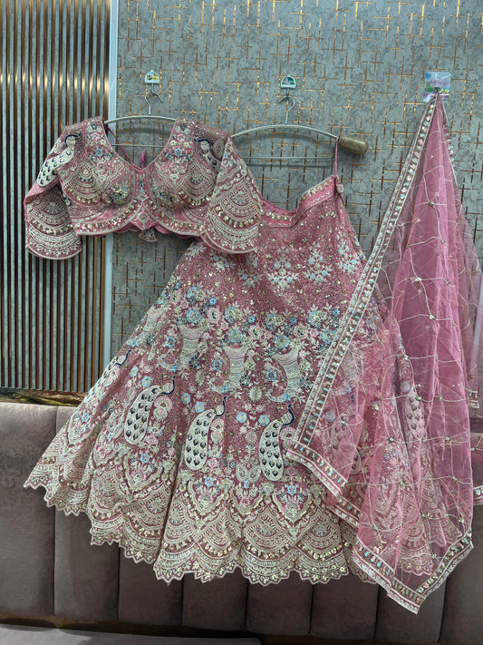 Pink viral peacock Crop top Lehenga - Shopping World