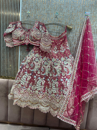 Beige Golden viral peacock Crop top Lehenga