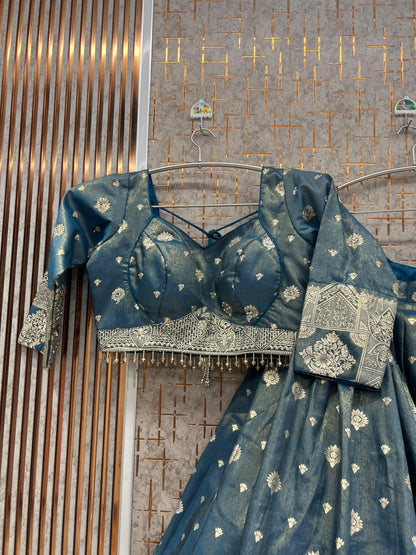 Blue Crop top Lehenga