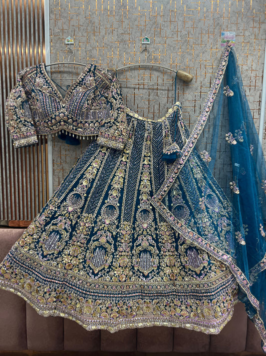 Teal Blue Crop top Lehenga