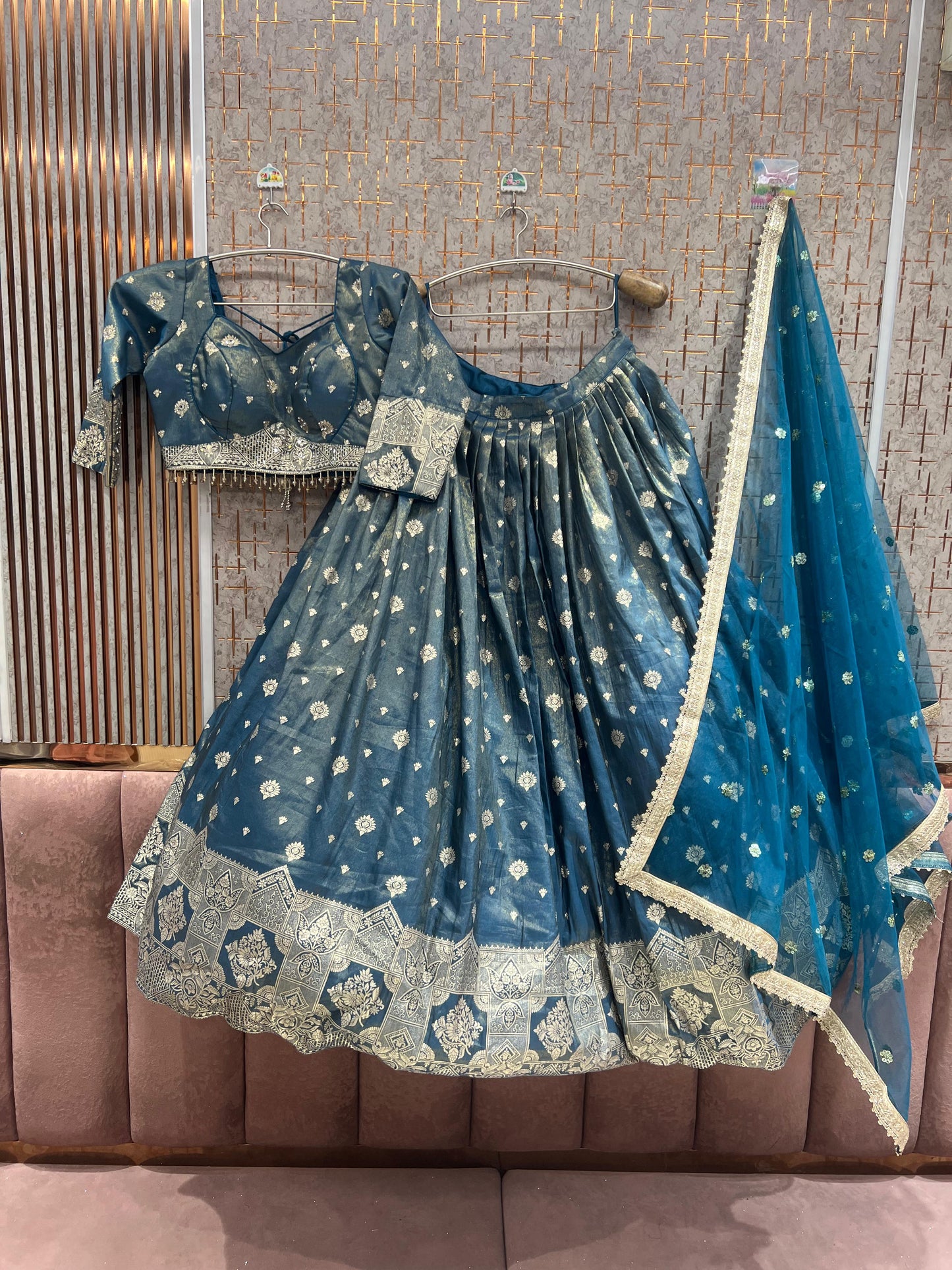 Blue Crop top Lehenga