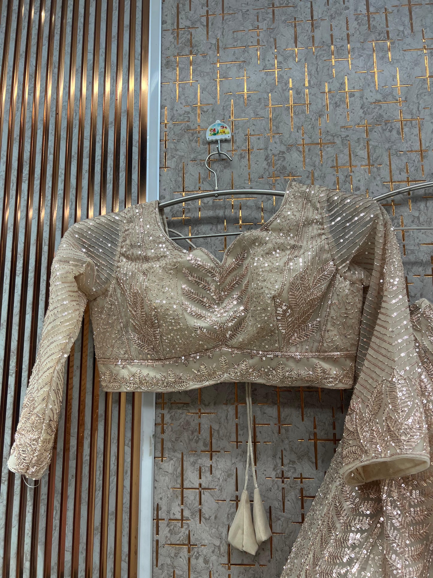 Beige golden Crop top Lehenga