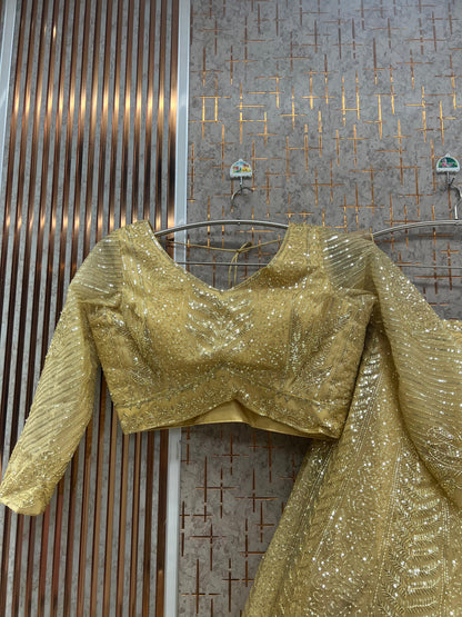 Beige golden Crop top Lehenga