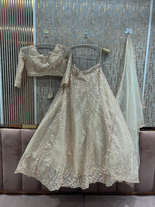Beige golden Crop top Lehenga