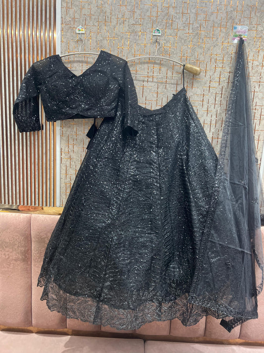 Black Crop top Lehenga