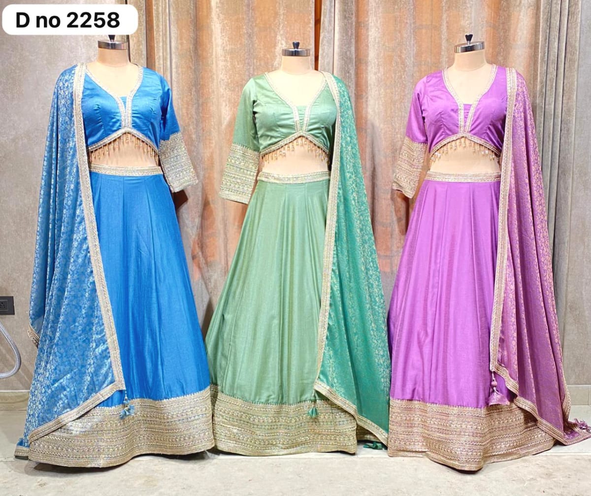 Blue pista Green Pink Crop Top Lehenga